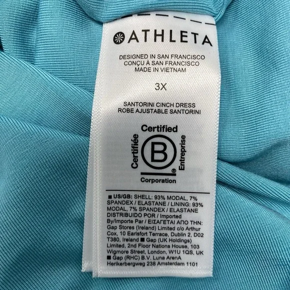 Athleta Santorini Cinch Dress Womens 3X Aqua Blue Modal Blend Sleeveless Midi - Picture 6 of 10